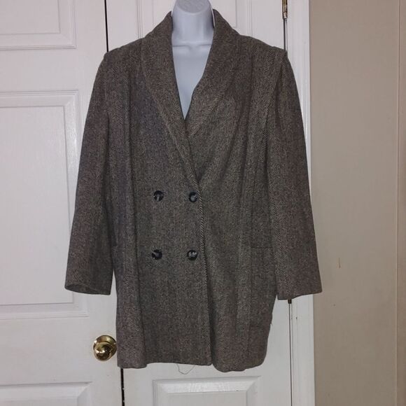 Vintage Noble Fashions gray double breasted pea coat Sz XL - Picture 1 of 5